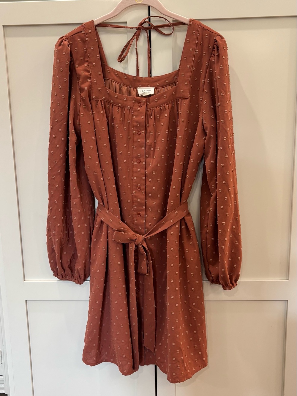 143 Story by Line Up Rust Orange Long-Sleeve Tie-Waist Midi Dress